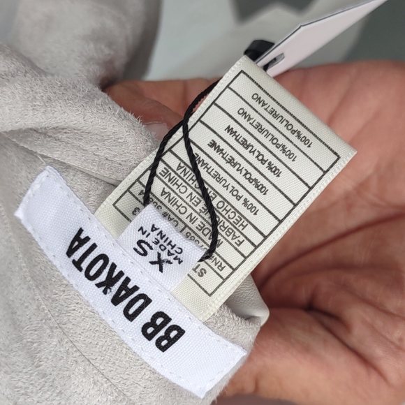 BB Dakota Women's Taupe Reversible Faux Leather Open Front Jacket Coat - Picture 16 of 16